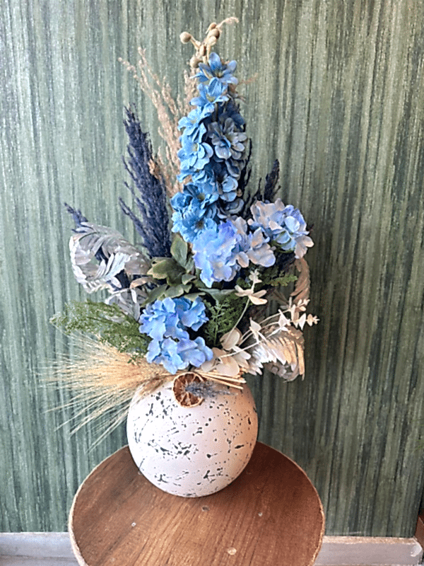 Gaziantep Çiçek Siparişi - Top Vazoda Yapay Şehboy & Mavi Ortanca Tasarımı