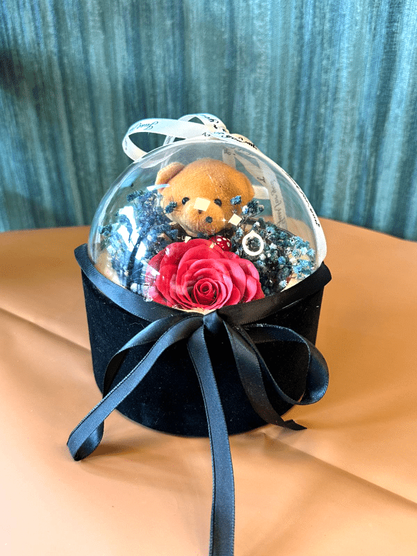  Gaziantep Çiçek Gönder - Ufo Fanusta Kırmızı Solmaz Gül &Peluş Ayı