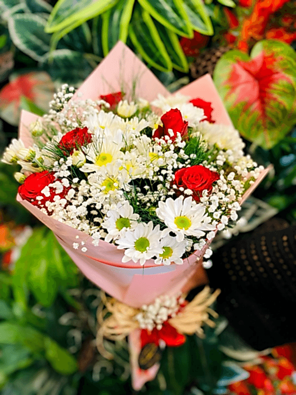  доставка цветов в Газиантеп - 6 красных роз И белая элегантность ромашки