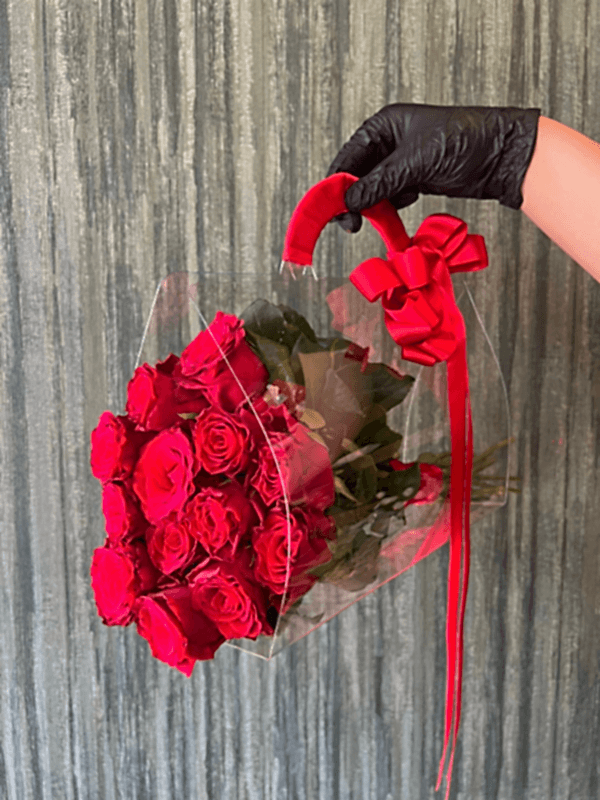  Gaziantep Çiçekçi - Şeffaf Çantada 15 Li  Kırmızı Canlı Gül