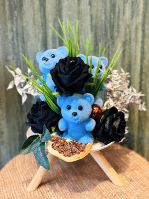 Gaziantep Çiçek Siparişi - Mavi Ayıcık siyah gül tasarımı