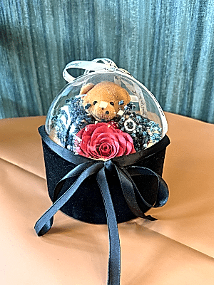  Gaziantep Çiçek Gönder - Ufo Fanusta Kırmızı Solmaz Gül &Peluş Ayı