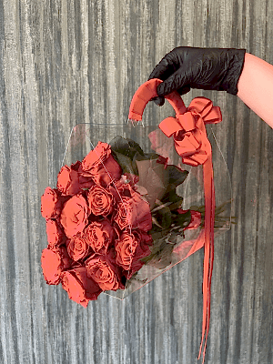  Gaziantep Çiçekçi - Şeffaf Çantada 15 Li  Kırmızı Canlı Gül